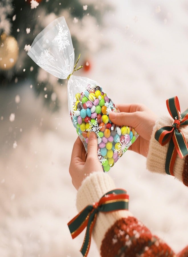 موريباك أكياس سيلوفان على شكل ندفة ثلجية، مقاس 5 × 11 بوصة، أكياس هدايا شفافة لعيد الميلاد مع أربطة ملتوية لتوزيعات الحفلات، 120 قطعة - Image 5